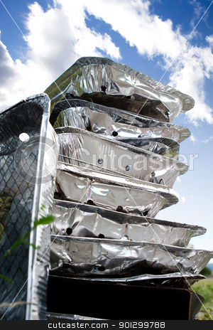To use this stock image in your creative project, please select the size you need over to the right and click the "Add to Cart" button.
Your downloaded image will come with the Cutcaster watermark removed so don’t worry about the watermark you see on this page. Tinfoil Disposable BBQ Garbage stock photo, A stack of tinfoil disposable barbcues against a blue summer sky by Tyler Olson