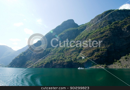 To use this stock image in your creative project, please select the size you need over to the right and click the "Add to Cart" button.
Your downloaded image will come with the Cutcaster watermark removed so don’t worry about the watermark you see on this page. Aurlandsfjord stock photo, Fjord landscape in the western area of Norway, Aurlandsfjord in Sognefjord with sun flare and a ferry by Tyler Olson