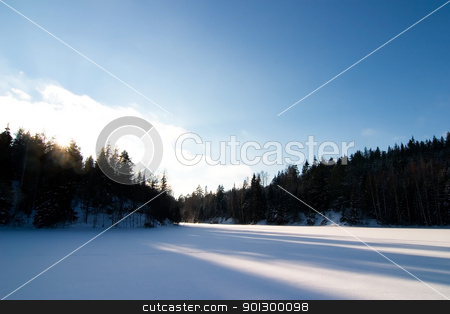 To use this stock image in your creative project, please select the size you need over to the right and click the "Add to Cart" button.
Your downloaded image will come with the Cutcaster watermark removed so don’t worry about the watermark you see on this page. Frozen Lake Landscape stock photo, A frozen lake in the middle of winter on a beautfil blue sky day. by Tyler Olson