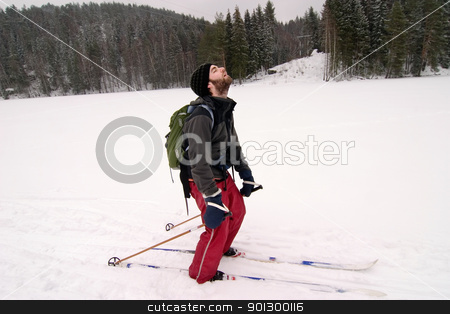 To use this stock image in your creative project, please select the size you need over to the right and click the "Add to Cart" button.
Your downloaded image will come with the Cutcaster watermark removed so don’t worry about the watermark you see on this page. Tired Cross Country Skiier stock photo, A cross country skiier looking like he is very tired. Humorous image. by Tyler Olson
