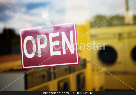 To use this stock image in your creative project, please select the size you need over to the right and click the "Add to Cart" button.
Your downloaded image will come with the Cutcaster watermark removed so don’t worry about the watermark you see on this page. Open Sign stock photo, An open sign hanging in a window of a laundromat by Tyler Olson