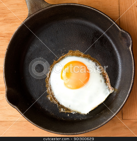 To use this stock image in your creative project, please select the size you need over to the right and click the "Add to Cart" button.
Your downloaded image will come with the Cutcaster watermark removed so don’t worry about the watermark you see on this page. Fried Egg stock photo, A fried in a cast iron pan. by Tyler Olson