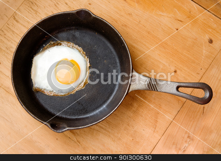 To use this stock image in your creative project, please select the size you need over to the right and click the "Add to Cart" button.
Your downloaded image will come with the Cutcaster watermark removed so don’t worry about the watermark you see on this page. Fried Egg from Above stock photo, Detail image of a fried egg on a cast iron frying pan viewed from above by Tyler Olson