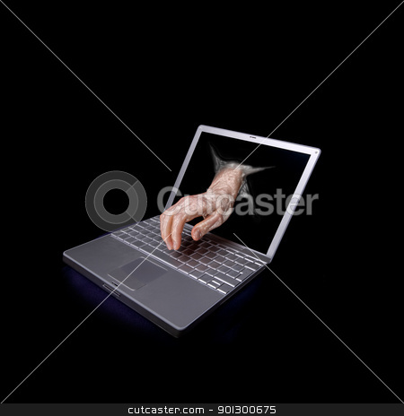 To use this stock image in your creative project, please select the size you need over to the right and click the "Add to Cart" button.
Your downloaded image will come with the Cutcaster watermark removed so don’t worry about the watermark you see on this page. Hacker stock photo, A concept image of a computer hacker attacking a laptop by Tyler Olson