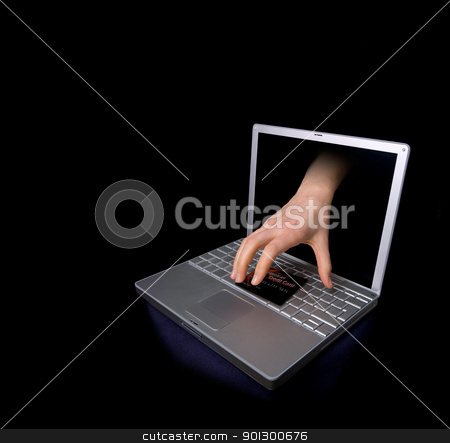 To use this stock image in your creative project, please select the size you need over to the right and click the "Add to Cart" button.
Your downloaded image will come with the Cutcaster watermark removed so don’t worry about the watermark you see on this page. Credit Card Theft stock photo, Credit card being stolen by a hand through the 'internet'. The credit card is fictitious. by Tyler Olson