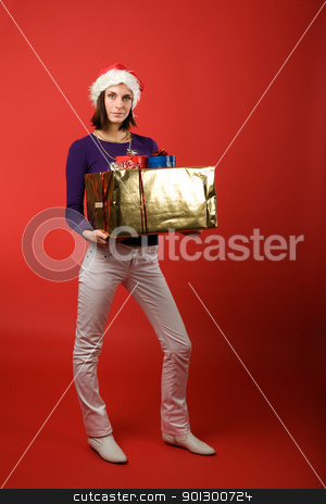 To use this stock image in your creative project, please select the size you need over to the right and click the "Add to Cart" button.
Your downloaded image will come with the Cutcaster watermark removed so don’t worry about the watermark you see on this page. Christmas Present on Red stock photo, A young woman with a present isolated on red by Tyler Olson