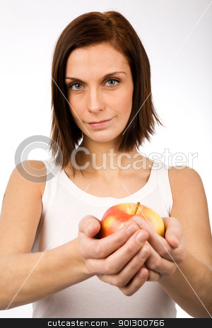 To use this stock image in your creative project, please select the size you need over to the right and click the "Add to Cart" button.
Your downloaded image will come with the Cutcaster watermark removed so don’t worry about the watermark you see on this page. Apple stock photo, A young woman holding an apple by Tyler Olson