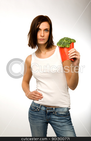 To use this stock image in your creative project, please select the size you need over to the right and click the "Add to Cart" button.
Your downloaded image will come with the Cutcaster watermark removed so don’t worry about the watermark you see on this page. Broccoli Snack stock photo, A female with a fast food healthy snack by Tyler Olson