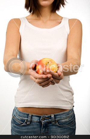 To use this stock image in your creative project, please select the size you need over to the right and click the "Add to Cart" button.
Your downloaded image will come with the Cutcaster watermark removed so don’t worry about the watermark you see on this page. Woman holding Apple stock photo, A young woman holding an apple by Tyler Olson