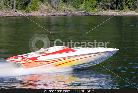 To use this stock image in your creative project, please select the size you need over to the right and click the "Add to Cart" button.
Your downloaded image will come with the Cutcaster watermark removed so don’t worry about the watermark you see on this page. Speedboat on Lake stock photo, A speedboat on a lake - motion blut on the background with the boat sharp by Tyler Olson
