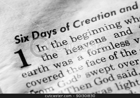 To use this stock image in your creative project, please select the size you need over to the right and click the "Add to Cart" button.
Your downloaded image will come with the Cutcaster watermark removed so don’t worry about the watermark you see on this page. In the Beginning stock photo, Genesis 1:1 - In the beginning, and old, used bible by Tyler Olson