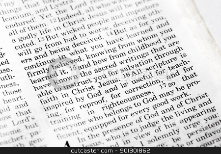 To use this stock image in your creative project, please select the size you need over to the right and click the "Add to Cart" button.
Your downloaded image will come with the Cutcaster watermark removed so don’t worry about the watermark you see on this page. 2 Timothy 3:16 stock photo, 2 Timothy 3:16 - A popular verse in the Christian New Testament by Tyler Olson