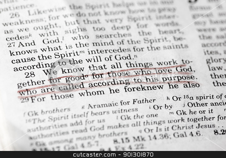 To use this stock image in your creative project, please select the size you need over to the right and click the "Add to Cart" button.
Your downloaded image will come with the Cutcaster watermark removed so don’t worry about the watermark you see on this page. Romans 8:28 stock photo, Romans 8:28 - a popular verse in the New Testament by Tyler Olson