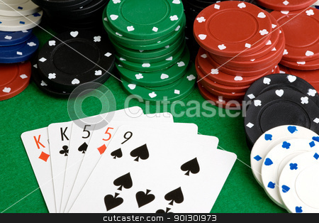 To use this stock image in your creative project, please select the size you need over to the right and click the "Add to Cart" button.
Your downloaded image will come with the Cutcaster watermark removed so don’t worry about the watermark you see on this page. Two Pair stock photo, A poker hand with two pair on a green felt table by Tyler Olson