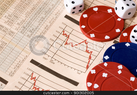 To use this stock image in your creative project, please select the size you need over to the right and click the "Add to Cart" button.
Your downloaded image will come with the Cutcaster watermark removed so don’t worry about the watermark you see on this page. Stock Market Decision stock photo, dice and casino chips on a stock market chart by Tyler Olson