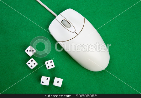To use this stock image in your creative project, please select the size you need over to the right and click the "Add to Cart" button.
Your downloaded image will come with the Cutcaster watermark removed so don’t worry about the watermark you see on this page. Online Game Concept stock photo, Dice and a computer mouse on a green background. - Online Gaming concept by Tyler Olson