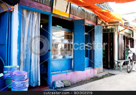To use this stock image in your creative project, please select the size you need over to the right and click the "Add to Cart" button.
Your downloaded image will come with the Cutcaster watermark removed so don’t worry about the watermark you see on this page. Restaurant in Indonesia stock photo, A typical restaurant in an Indonesian market by Tyler Olson
