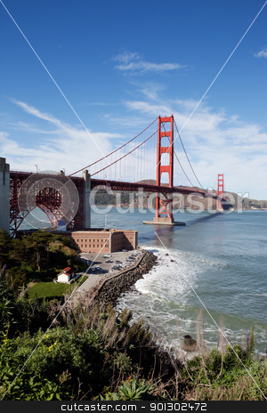 To use this stock image in your creative project, please select the size you need over to the right and click the "Add to Cart" button.
Your downloaded image will come with the Cutcaster watermark removed so don’t worry about the watermark you see on this page. Golden Gate Bridge stock photo, Golden gate bridge on a sunny afternoon by Tyler Olson