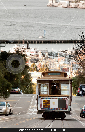 To use this stock image in your creative project, please select the size you need over to the right and click the "Add to Cart" button.
Your downloaded image will come with the Cutcaster watermark removed so don’t worry about the watermark you see on this page. San Francisco Cable Car stock photo, A San Francisco cable car desending down Hyde Street by Tyler Olson