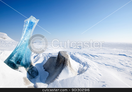 To use this stock image in your creative project, please select the size you need over to the right and click the "Add to Cart" button.
Your downloaded image will come with the Cutcaster watermark removed so don’t worry about the watermark you see on this page. Glacier stock photo, A piece of glacial ice sticking out of the frozen ocean, Spitsbergen, Svalbard, Norway by Tyler Olson