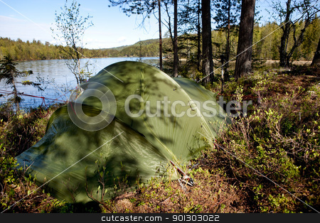 To use this stock image in your creative project, please select the size you need over to the right and click the "Add to Cart" button.
Your downloaded image will come with the Cutcaster watermark removed so don’t worry about the watermark you see on this page. Tent in Forest stock photo, A tent in a forest by a lake by Tyler Olson
