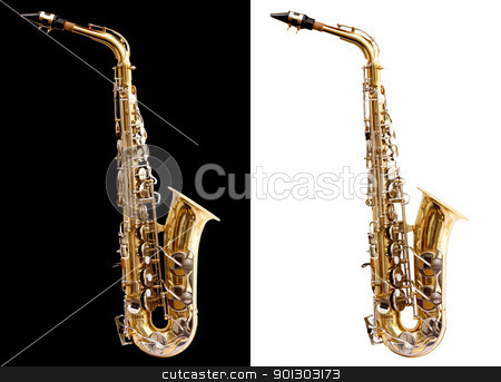 To use this stock image in your creative project, please select the size you need over to the right and click the "Add to Cart" button.
Your downloaded image will come with the Cutcaster watermark removed so don’t worry about the watermark you see on this page. Saxophone stock photo, Isolated saxophone with clipping path on black and white for easy use by Tyler Olson