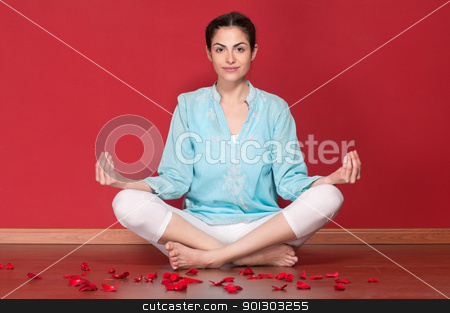To use this stock image in your creative project, please select the size you need over to the right and click the "Add to Cart" button.
Your downloaded image will come with the Cutcaster watermark removed so don’t worry about the watermark you see on this page. Young beautiful female practicing yoga stock photo, Portrait of young beautiful female practicing yoga with rose petals on floor by Tyler Olson