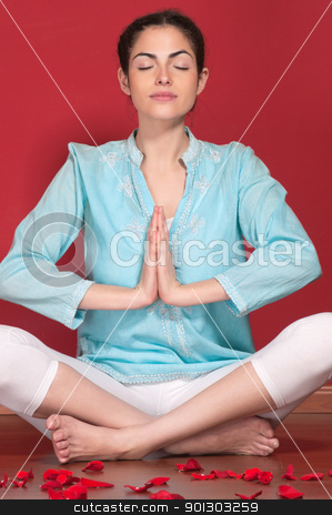 To use this stock image in your creative project, please select the size you need over to the right and click the "Add to Cart" button.
Your downloaded image will come with the Cutcaster watermark removed so don’t worry about the watermark you see on this page. Young woman doing yoga exercise stock photo, Attractive female practicing yoga with rose petals on floor by Tyler Olson