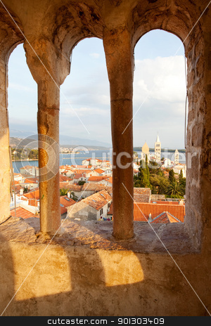 To use this stock image in your creative project, please select the size you need over to the right and click the "Add to Cart" button.
Your downloaded image will come with the Cutcaster watermark removed so don’t worry about the watermark you see on this page. Old Town Cityscape stock photo, An old fortified town in South Eastern Europe - Rab, Croatia by Tyler Olson