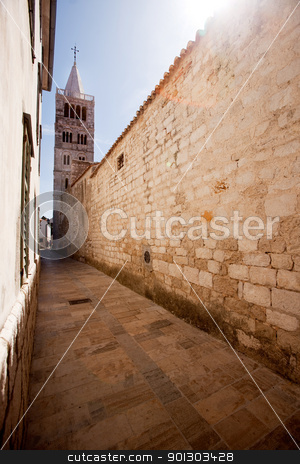 To use this stock image in your creative project, please select the size you need over to the right and click the "Add to Cart" button.
Your downloaded image will come with the Cutcaster watermark removed so don’t worry about the watermark you see on this page. Rab Croatia stock photo, One of the four towers in the old city of Rab, Croatia by Tyler Olson