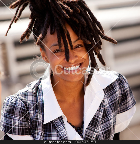 To use this stock image in your creative project, please select the size you need over to the right and click the "Add to Cart" button.
Your downloaded image will come with the Cutcaster watermark removed so don’t worry about the watermark you see on this page. Beautiful Woman Smile stock photo, A casual portrait of a beautiful african american with a big smile by Tyler Olson