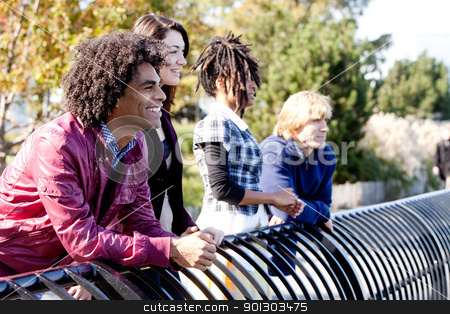 To use this stock image in your creative project, please select the size you need over to the right and click the "Add to Cart" button.
Your downloaded image will come with the Cutcaster watermark removed so don’t worry about the watermark you see on this page. Friends Fun Laugh stock photo, A group of friends outside in a park having fun - shallow depth of field with sharp focus on first person by Tyler Olson