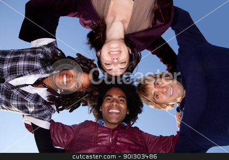 To use this stock image in your creative project, please select the size you need over to the right and click the "Add to Cart" button.
Your downloaded image will come with the Cutcaster watermark removed so don’t worry about the watermark you see on this page. Friends Circle stock photo, A group of friends hugging in a circle and looking at the camera by Tyler Olson
