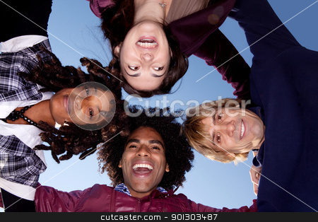 To use this stock image in your creative project, please select the size you need over to the right and click the "Add to Cart" button.
Your downloaded image will come with the Cutcaster watermark removed so don’t worry about the watermark you see on this page. Friend Circle Head Shot stock photo, A group of friends in a huddle forming a circle by Tyler Olson