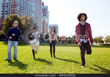 To use this stock image in your creative project, please select the size you need over to the right and click the "Add to Cart" button.
Your downloaded image will come with the Cutcaster watermark removed so don’t worry about the watermark you see on this page. Happy People stock photo, A group of happy people running towads the camera. Sharp focus on rear three people, motion blur on front person. by Tyler Olson