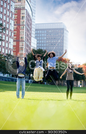 To use this stock image in your creative project, please select the size you need over to the right and click the "Add to Cart" button.
Your downloaded image will come with the Cutcaster watermark removed so don’t worry about the watermark you see on this page. Jump for Joy stock photo, A group of happy people running towads the camera. Sharp focus on rear three people, motion blur on front person. by Tyler Olson