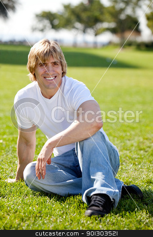 To use this stock image in your creative project, please select the size you need over to the right and click the "Add to Cart" button.
Your downloaded image will come with the Cutcaster watermark removed so don’t worry about the watermark you see on this page. Fit Adult Male stock photo, A fit adult male resting on grass by Tyler Olson