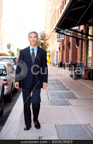 To use this stock image in your creative project, please select the size you need over to the right and click the "Add to Cart" button.
Your downloaded image will come with the Cutcaster watermark removed so don’t worry about the watermark you see on this page. Business Man stock photo, An asian looking business man walking in a street by Tyler Olson