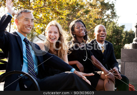 To use this stock image in your creative project, please select the size you need over to the right and click the "Add to Cart" button.
Your downloaded image will come with the Cutcaster watermark removed so don’t worry about the watermark you see on this page. Fun Business Joke stock photo, A group of business people having fun and joking by Tyler Olson