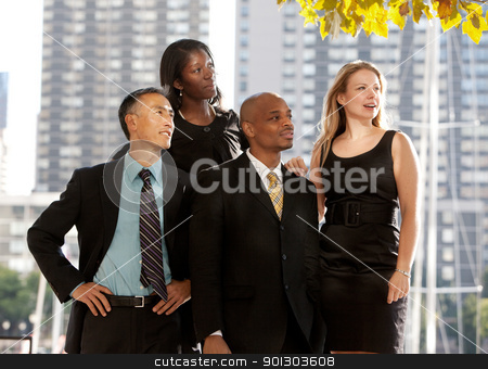 To use this stock image in your creative project, please select the size you need over to the right and click the "Add to Cart" button.
Your downloaded image will come with the Cutcaster watermark removed so don’t worry about the watermark you see on this page. Business Team Looking to the Side stock photo, A business team looking to the side or into the distance by Tyler Olson