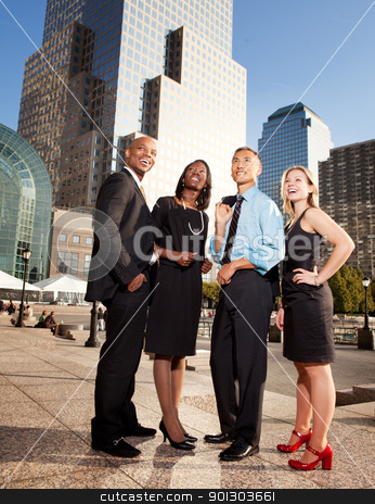 To use this stock image in your creative project, please select the size you need over to the right and click the "Add to Cart" button.
Your downloaded image will come with the Cutcaster watermark removed so don’t worry about the watermark you see on this page. Business Dream stock photo, A group of successful busienss people looking up and to the side - concept image of success or dreams by Tyler Olson