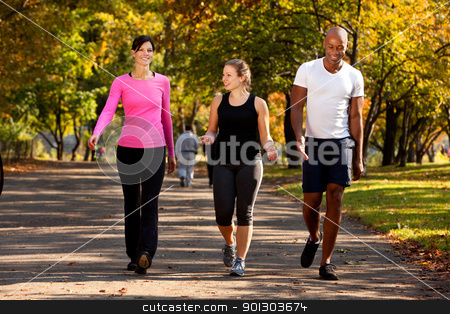 To use this stock image in your creative project, please select the size you need over to the right and click the "Add to Cart" button.
Your downloaded image will come with the Cutcaster watermark removed so don’t worry about the watermark you see on this page. Walk Park stock photo, Three people walking in a park, getting some exercise by Tyler Olson