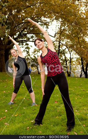 To use this stock image in your creative project, please select the size you need over to the right and click the "Add to Cart" button.
Your downloaded image will come with the Cutcaster watermark removed so don’t worry about the watermark you see on this page. Stretch Park stock photo, A group of people stretching in a park - focus on front woman by Tyler Olson