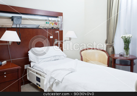 To use this stock image in your creative project, please select the size you need over to the right and click the "Add to Cart" button.
Your downloaded image will come with the Cutcaster watermark removed so don’t worry about the watermark you see on this page. Hospital room stock photo, Neat and tidy hospital room by Tyler Olson