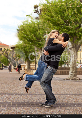 To use this stock image in your creative project, please select the size you need over to the right and click the "Add to Cart" button.
Your downloaded image will come with the Cutcaster watermark removed so don’t worry about the watermark you see on this page. Lift Hug - Happy European Couple stock photo, A happy european couple - the man lifting and hugging the woman by Tyler Olson