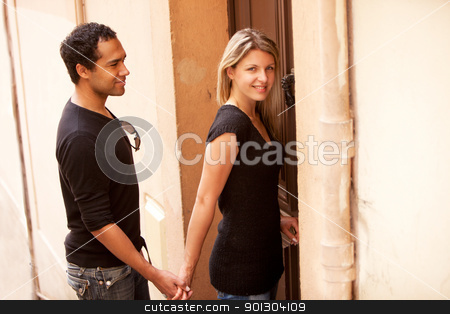 To use this stock image in your creative project, please select the size you need over to the right and click the "Add to Cart" button.
Your downloaded image will come with the Cutcaster watermark removed so don’t worry about the watermark you see on this page. French European Couple stock photo, A happy couple in an outdoor European quaint street by Tyler Olson