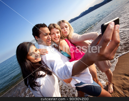 To use this stock image in your creative project, please select the size you need over to the right and click the "Add to Cart" button.
Your downloaded image will come with the Cutcaster watermark removed so don’t worry about the watermark you see on this page. Self Portrait stock photo, A group of young adults taking a self portrait with a cell phone by Tyler Olson