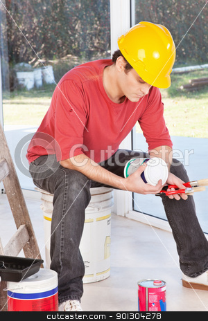 To use this stock image in your creative project, please select the size you need over to the right and click the "Add to Cart" button.
Your downloaded image will come with the Cutcaster watermark removed so don’t worry about the watermark you see on this page. Architect reading instructions stock photo, Architect reading instructions on paint box by Tyler Olson