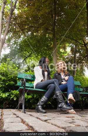To use this stock image in your creative project, please select the size you need over to the right and click the "Add to Cart" button.
Your downloaded image will come with the Cutcaster watermark removed so don’t worry about the watermark you see on this page. Relaxed female friends chatting in the park stock photo, Low angle view of two young relaxed female friends chatting in the park by Tyler Olson