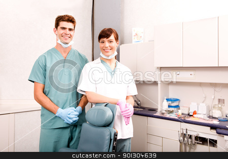To use this stock image in your creative project, please select the size you need over to the right and click the "Add to Cart" button.
Your downloaded image will come with the Cutcaster watermark removed so don’t worry about the watermark you see on this page. Dental Worker Portrait stock photo, A portrait of a dentist and an assistant by Tyler Olson